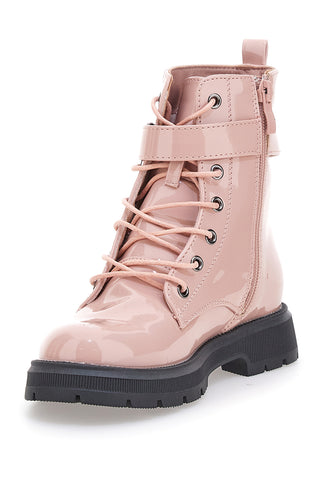 Rosa Kampfstiefel in Lackoptik mit dekorativer Schnalle DANKE 39P248W
