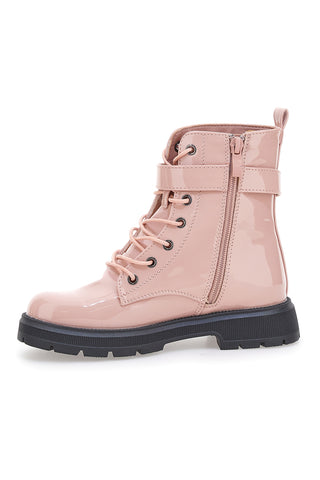 Rosa Kampfstiefel in Lackoptik mit dekorativer Schnalle DANKE 39P248W