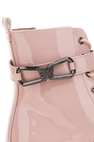 Rosa Kampfstiefel in Lackoptik mit dekorativer Schnalle DANKE 39P248W