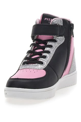 PITT KIDS K22186 Schwarze, rosa und silberne High-Top-Sneaker mit seitlichem Reißverschluss
