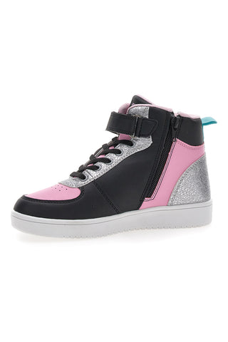 PITT KIDS K22186 Schwarze, rosa und silberne High-Top-Sneaker mit seitlichem Reißverschluss