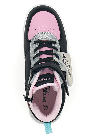 PITT KIDS K22186 Schwarze, rosa und silberne High-Top-Sneaker mit seitlichem Reißverschluss