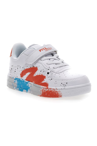 Weiße Sneakers mit orangefarbenen und blauen Details PITT KIDS K191562