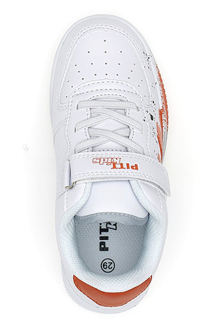 Weiße Sneakers mit orangefarbenen und blauen Details PITT KIDS K191562
