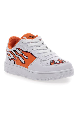 Weiße und orange Turnschuhe mit Feuer PITT KIDS K191562