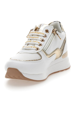 Sneakers Bianche con dettagli Dorati e Platform LAURA BIAGIOTTI L8481