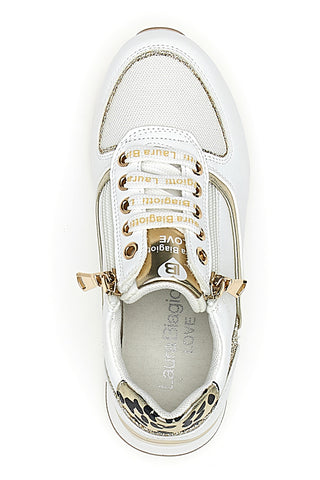 Weiße Sneakers mit goldenen Details und Plateau LAURA BIAGIOTTI L8481