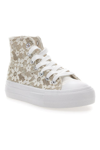 Sneakers Beige con Ricami a Fiori Bianchi GRAZIE GIRL 155727