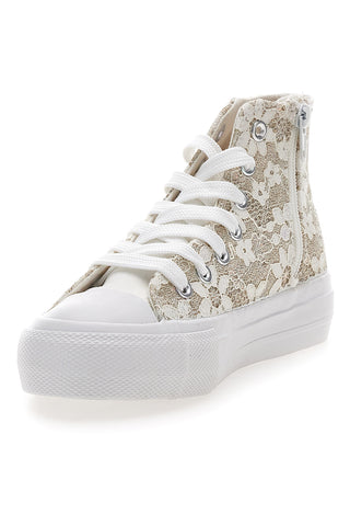 Sneakers Beige con Ricami a Fiori Bianchi GRAZIE GIRL 155727