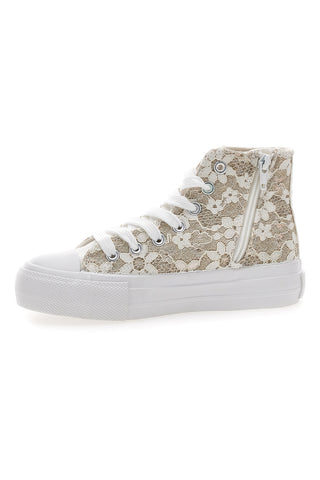 Sneakers Beige con Ricami a Fiori Bianchi GRAZIE GIRL 155727