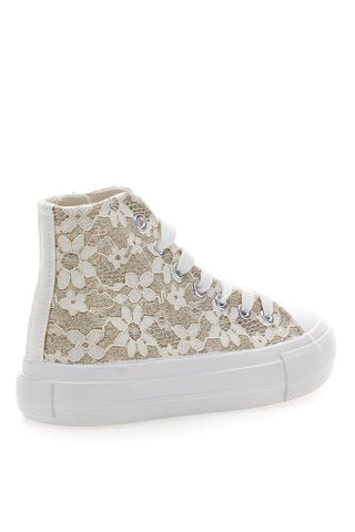 Sneakers Beige con Ricami a Fiori Bianchi GRAZIE GIRL 155727