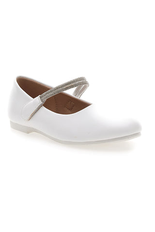 Weiße Ballerinas mit Riemen mit Klettverschluss und Glitzersteinen GRAZIE GIRL 39G2512S