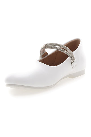 Weiße Ballerinas mit Riemen mit Klettverschluss und Glitzersteinen GRAZIE GIRL 39G2512S