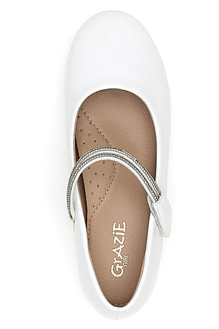 Weiße Ballerinas mit Riemen mit Klettverschluss und Glitzersteinen GRAZIE GIRL 39G2512S