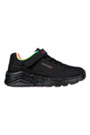 Skechers Uno Lite Rainbow Specks – Schwarze Schuhe mit Regenbogendetails und mehrfarbiger Sohle