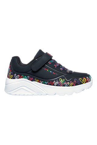 Schwarze Sneakers mit Herzen und Memory Foam Skechers Uno Lite - Heart Craze