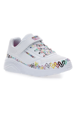 Sneakers bianche con cuori e Memory Foam Skechers Uno Lite - Heart Craze