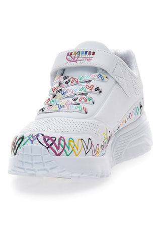Sneakers bianche con cuori e Memory Foam Skechers Uno Lite - Heart Craze