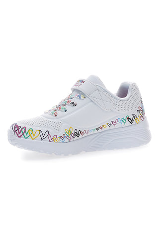 Sneakers bianche con cuori e Memory Foam Skechers Uno Lite - Heart Craze