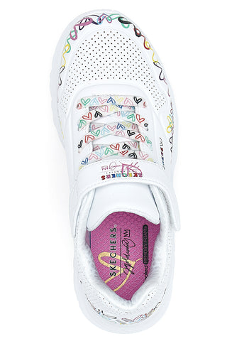 Sneakers bianche con cuori e Memory Foam Skechers Uno Lite - Heart Craze
