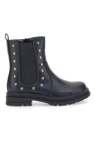Pitt Kids SKBS1104 Schwarze Chelsea-Stiefel mit Herznieten