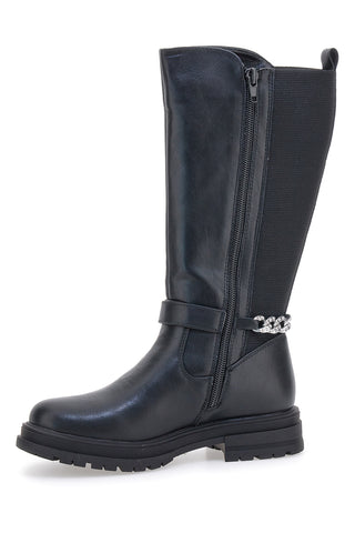Schwarze Stiefel mit dekorativer Kette Pitt Kinder SKBS1117