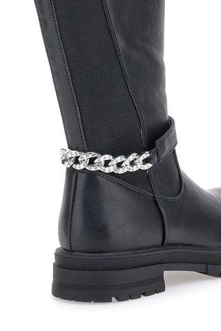 Schwarze Stiefel mit dekorativer Kette Pitt Kinder SKBS1117