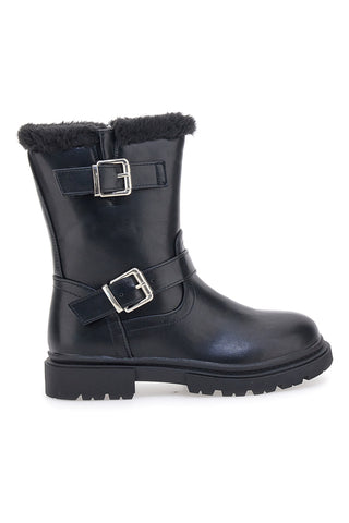 Pitt Kids SKBS1015 Schwarze Stiefeletten mit Pelzfutter und Schnalle