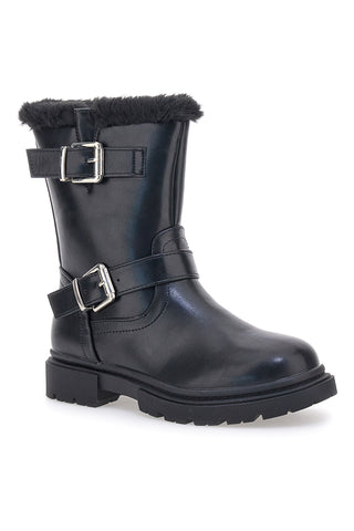 Pitt Kids SKBS1015 Schwarze Stiefeletten mit Pelzfutter und Schnalle