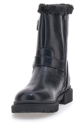 Pitt Kids SKBS1015 Schwarze Stiefeletten mit Pelzfutter und Schnalle