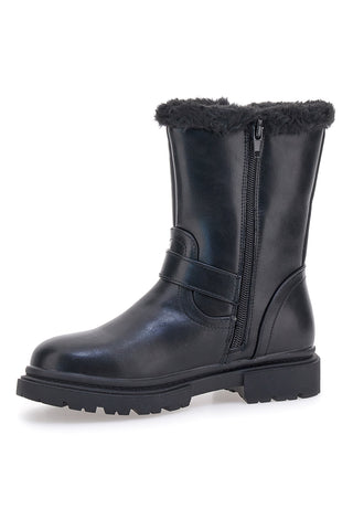 Pitt Kids SKBS1015 Schwarze Stiefeletten mit Pelzfutter und Schnalle