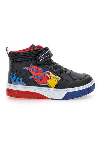 Pitt Kids 114 Schwarze High-Top-Sneaker mit Flammen und Lichtern