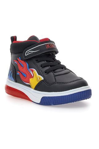 Pitt Kids 114 Schwarze High-Top-Sneaker mit Flammen und Lichtern