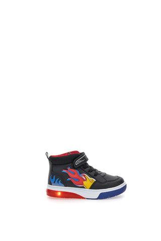 Pitt Kids 114 Schwarze High-Top-Sneaker mit Flammen und Lichtern
