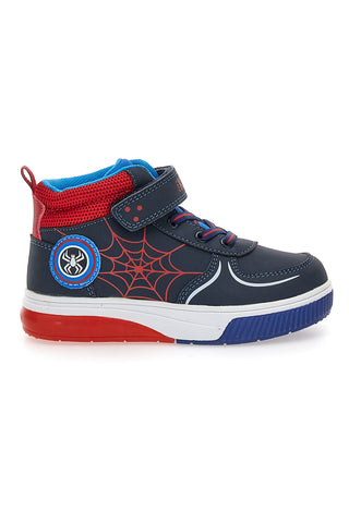 Pitt Kids 116 High-Top-Sneaker in Blau und Rot mit Spinnennetz und Lichtern