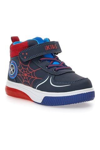 Pitt Kids 116 High-Top-Sneaker in Blau und Rot mit Spinnennetz und Lichtern