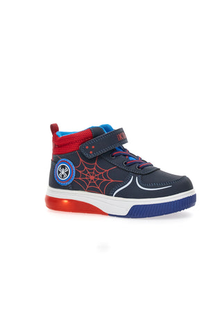 Pitt Kids 116 High-Top-Sneaker in Blau und Rot mit Spinnennetz und Lichtern