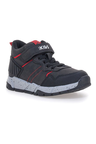 Schwarze High-Top-Sneaker mit roten Details und Klettverschluss Pitt Kids 129