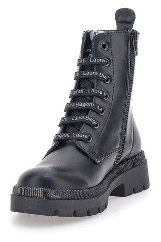Anfibi neri con suola carrarmato e logo laterale Laura Biagiotti L93119396