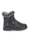 Schwarze Stiefeletten mit Glitzersternen und Pelzbesatz. Danke 1528