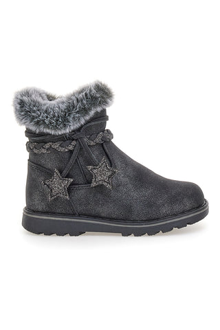 Schwarze Stiefeletten mit Glitzersternen und Pelzbesatz. Danke 1528