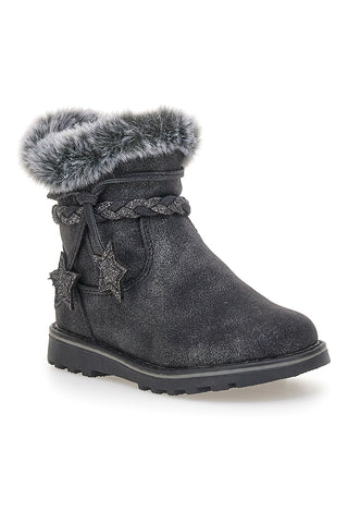 Schwarze Stiefeletten mit Glitzersternen und Pelzbesatz. Danke 1528