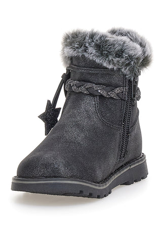 Schwarze Stiefeletten mit Glitzersternen und Pelzbesatz. Danke 1528