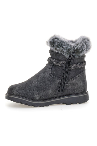 Schwarze Stiefeletten mit Glitzersternen und Pelzbesatz. Danke 1528