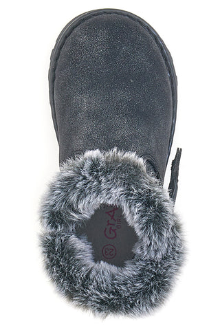 Schwarze Stiefeletten mit Glitzersternen und Pelzbesatz. Danke 1528