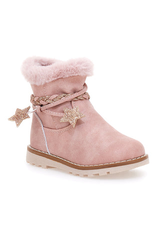 Rosa Fellstiefeletten mit Glitzersternen. Danke 1528.