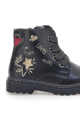 Schwarze Stiefeletten mit Glitzerschriftzug Thank you 1506