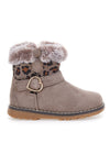 Taupefarbene Stiefeletten mit Fell und Animalprint. Danke 1526.