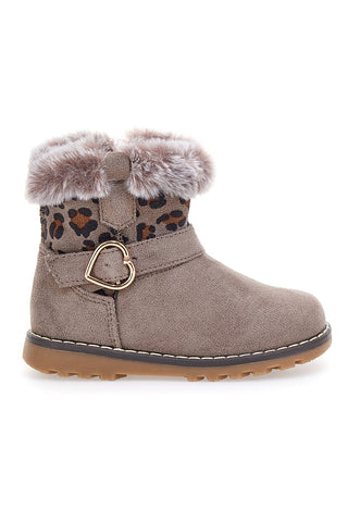 Taupefarbene Stiefeletten mit Fell und Animalprint. Danke 1526.