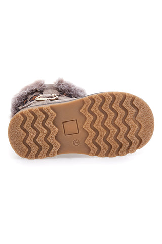 Taupefarbene Stiefeletten mit Fell und Animalprint. Danke 1526.